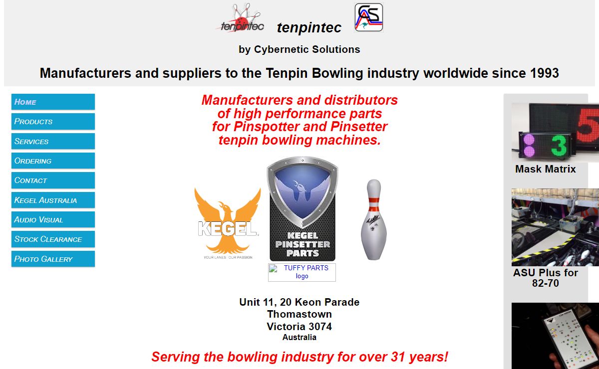 Tenpintec by Cybernetic Solutions - Electronic Parts and Safety for Pinspotter and Pinsetter Tenpin Bowling Machines. Australia's Kegel and Twister distributor.
