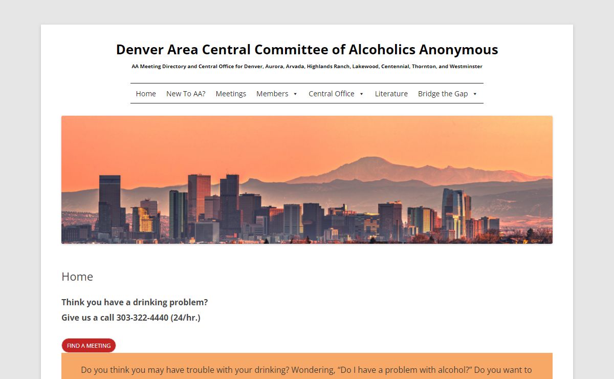 Denver Area Central Committee of Alcoholics Anonymous - AA Meeting Directory and Central Office for Denver, Aurora, Arvada, Highlands Ranch, Lakewood, Centennial, Thornton, and Westminster