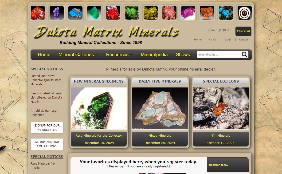 Mineral specimens for sale by Dakota Matrix, mineral dealer