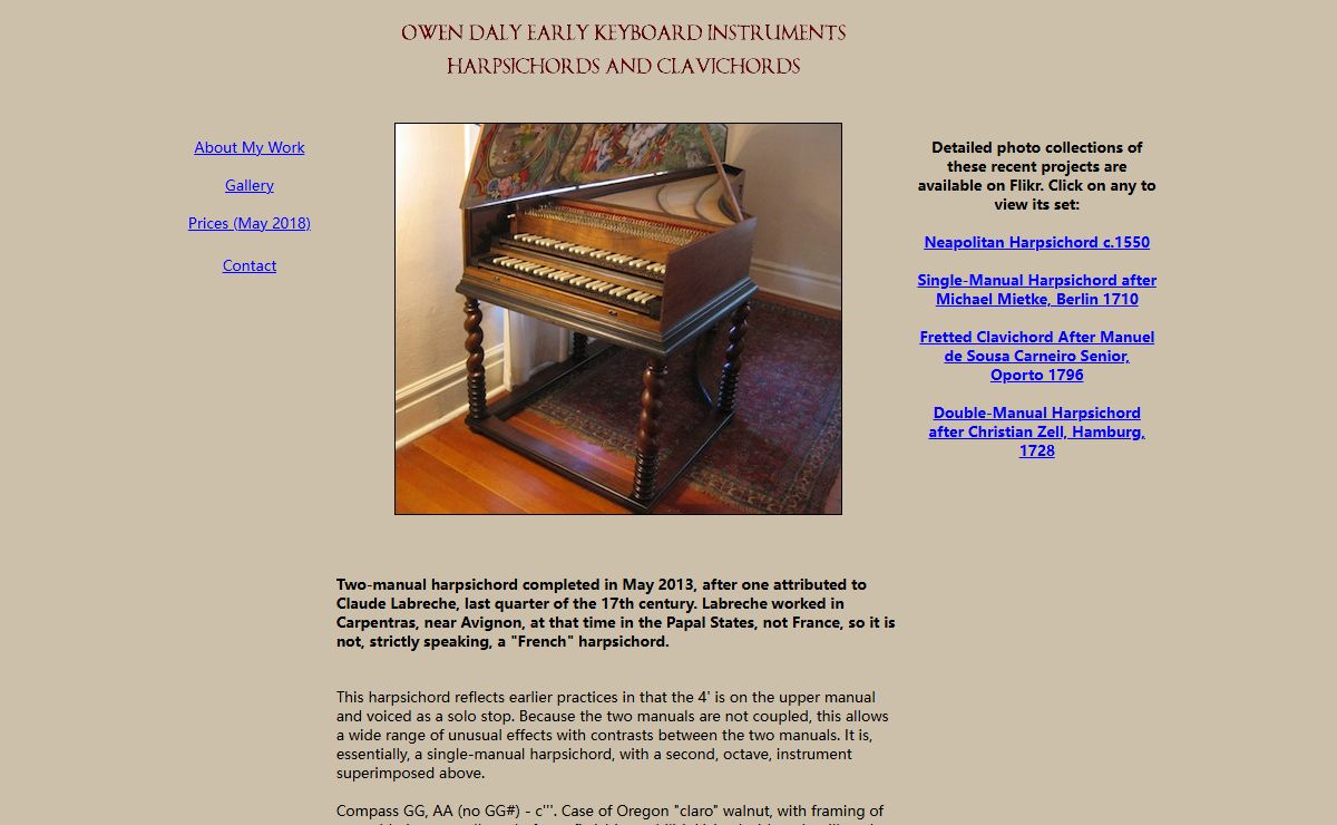 Owen Daly, Maker of Early Keyboard Instruments