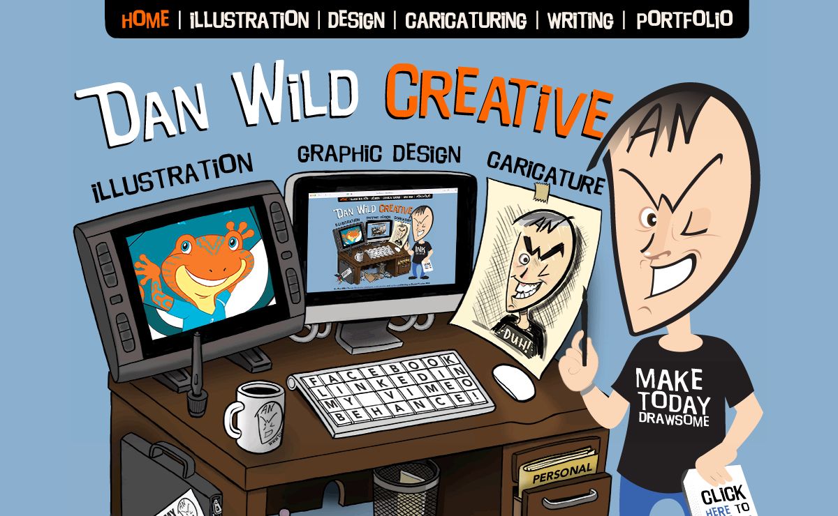 Dan Wild, Illustrator, Designer, Caricaturist, and Author Writing and Publishing as Daniel Charles Wild in Central Illinois.