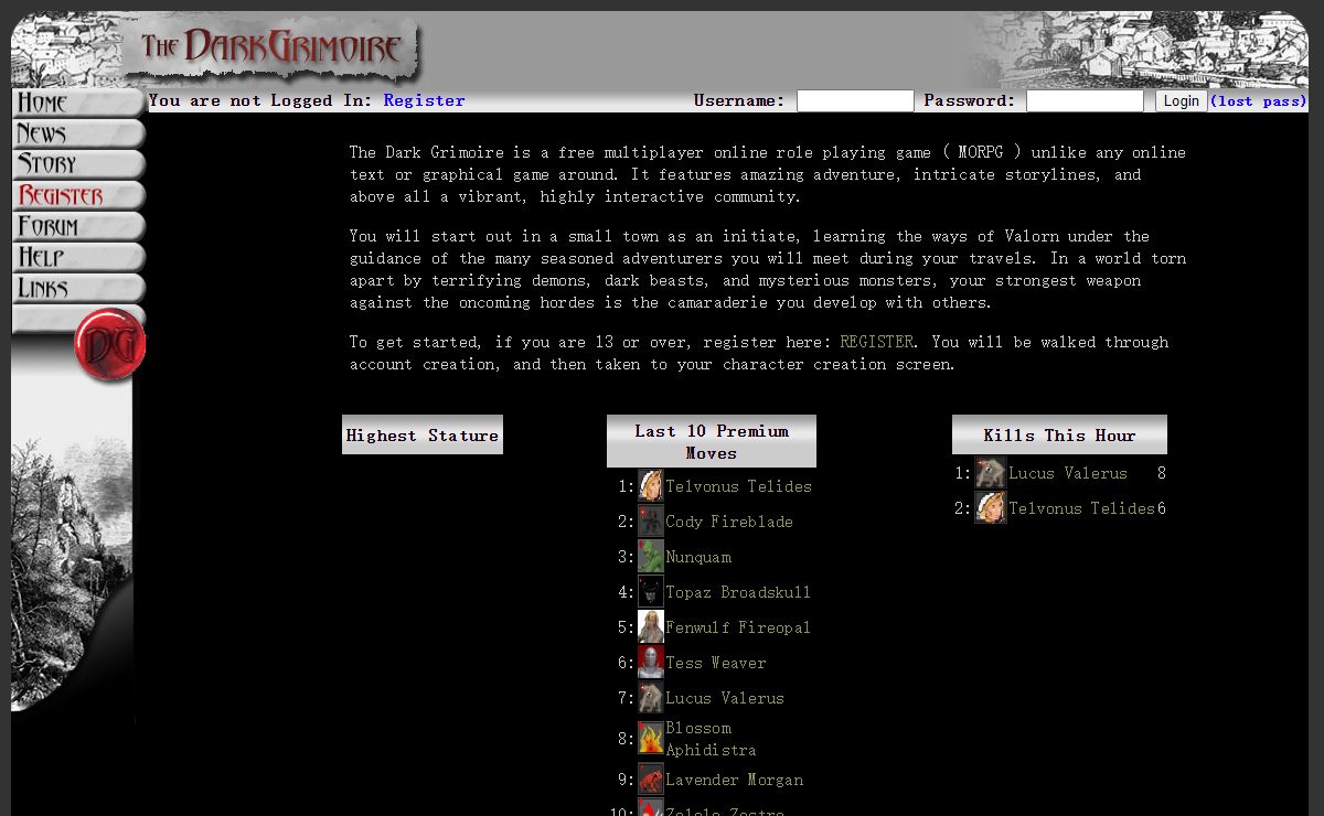 The Dark Grimoire: A free text based roleplaying online game. ( MMORPG )