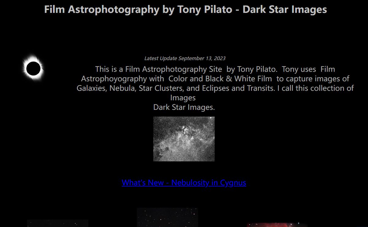 Dark Star Images - anthony pilato, tony pilato, astrophotography, film astrophotography