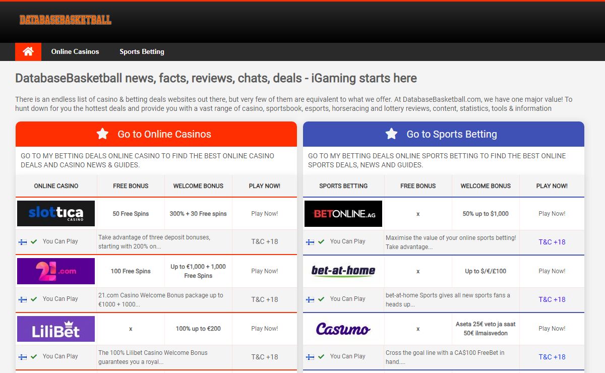 Online Casino, Sports Betting reviews, news - DatabaseBasketball