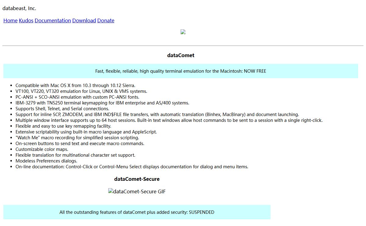 DATABEAST INC :: dataComet: SSH and SSL/TLS Telnet VT100/VT220, TN3270 IBM 3270, PC-ANSI/SCO-ANSI terminal emulator for Mac OS.