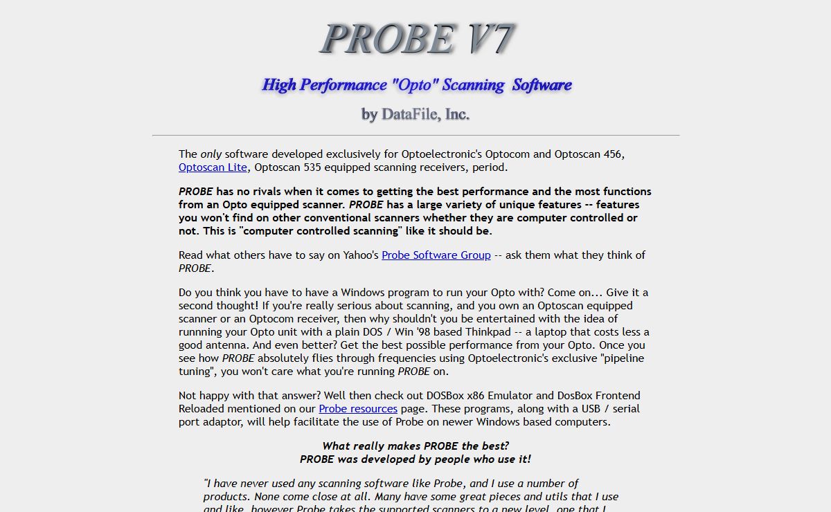 Probe Software for Optocom and Optoscan OS456 / OS535 equipped scanner radios.