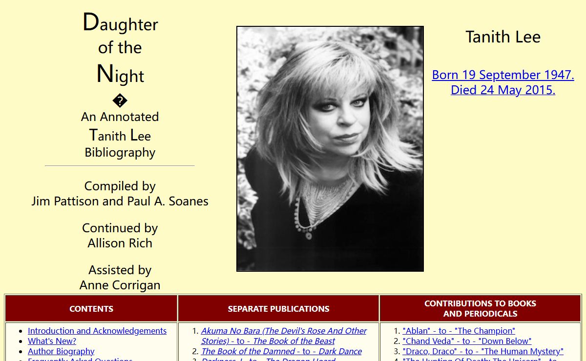 Daughter of the Night: An Annotated Tanith Lee Bibliography
