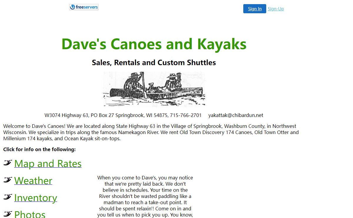 Daves Canoe's Rental Web Page