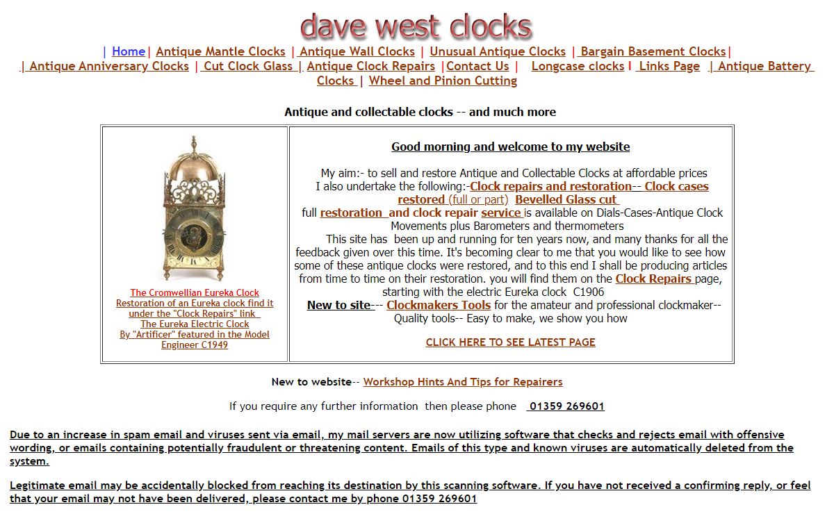 www.davewestclocks.co.uk antique and collectable clocks at affordable prices-and much more