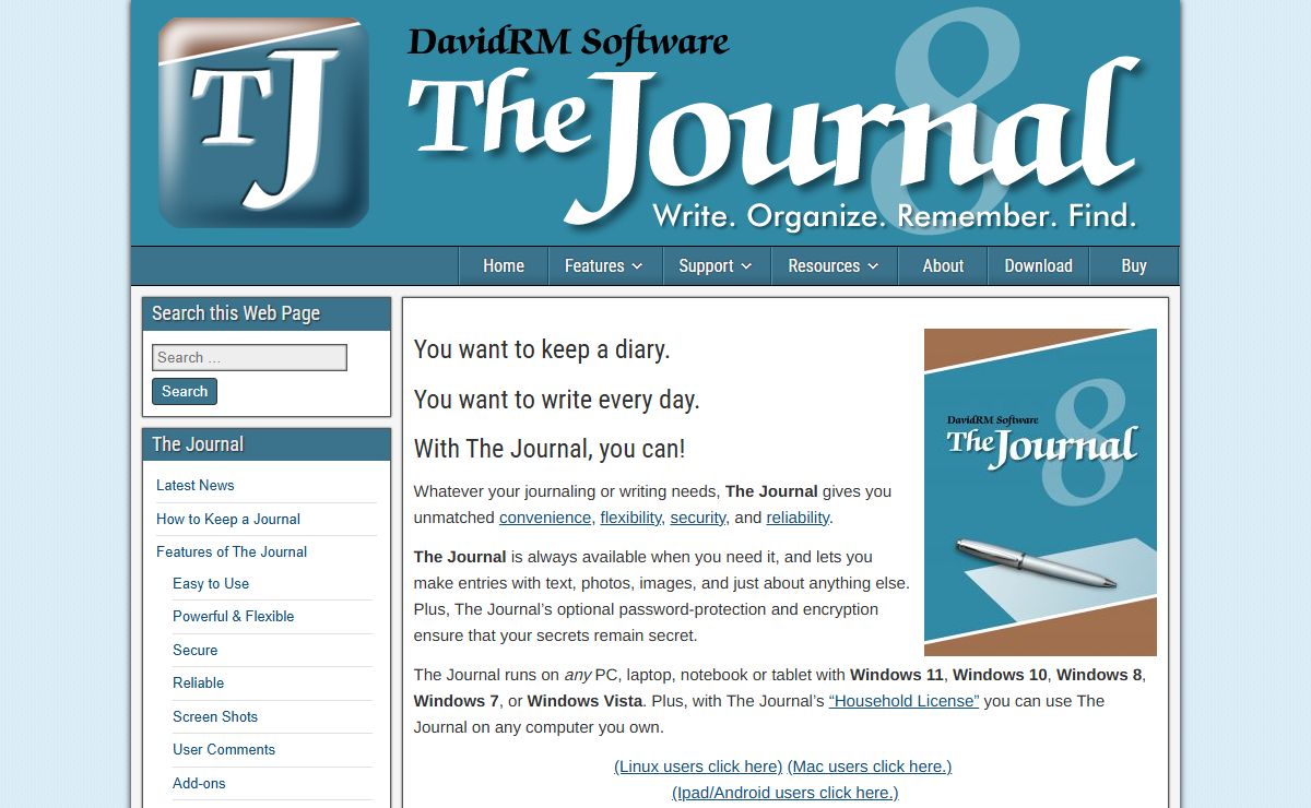 DavidRM Software's The Journal – Write, Organize, Remember, Find