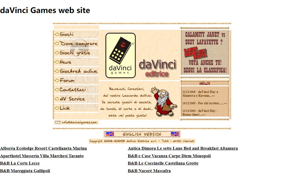 daVinci Games web site