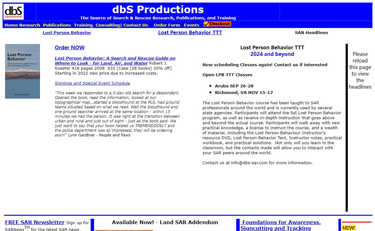 dbS Productions - The Source of Search and Rescue Research, Publications, and Training
