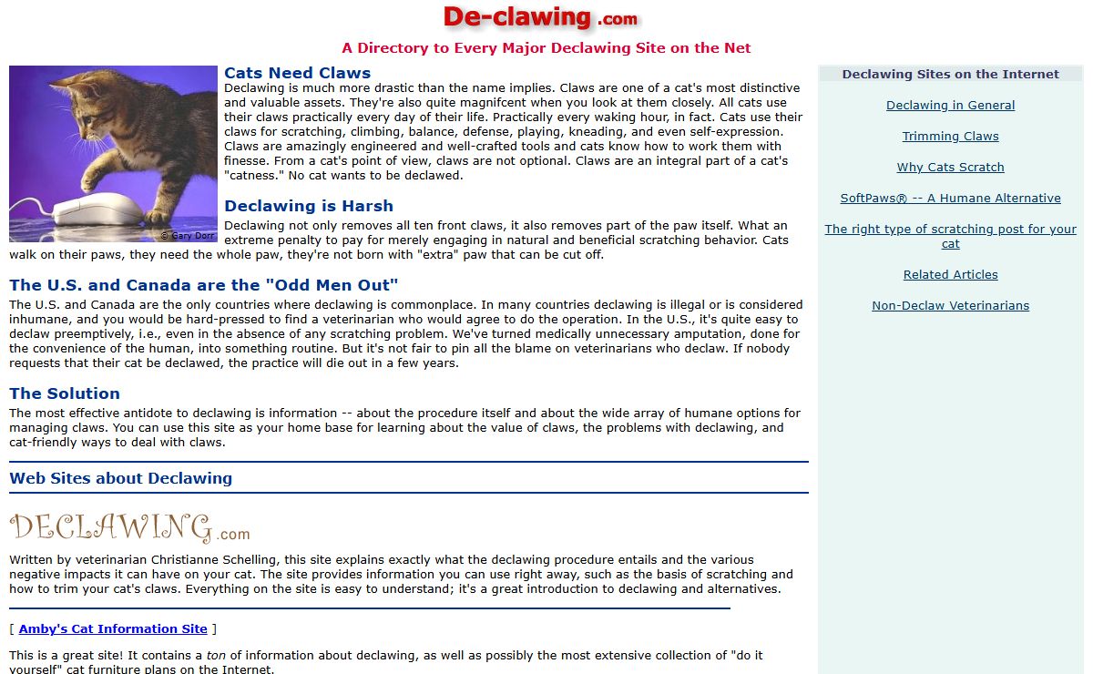 DE-CLAWING.COM: A Clearinghouse for Information about Declawing on the Net