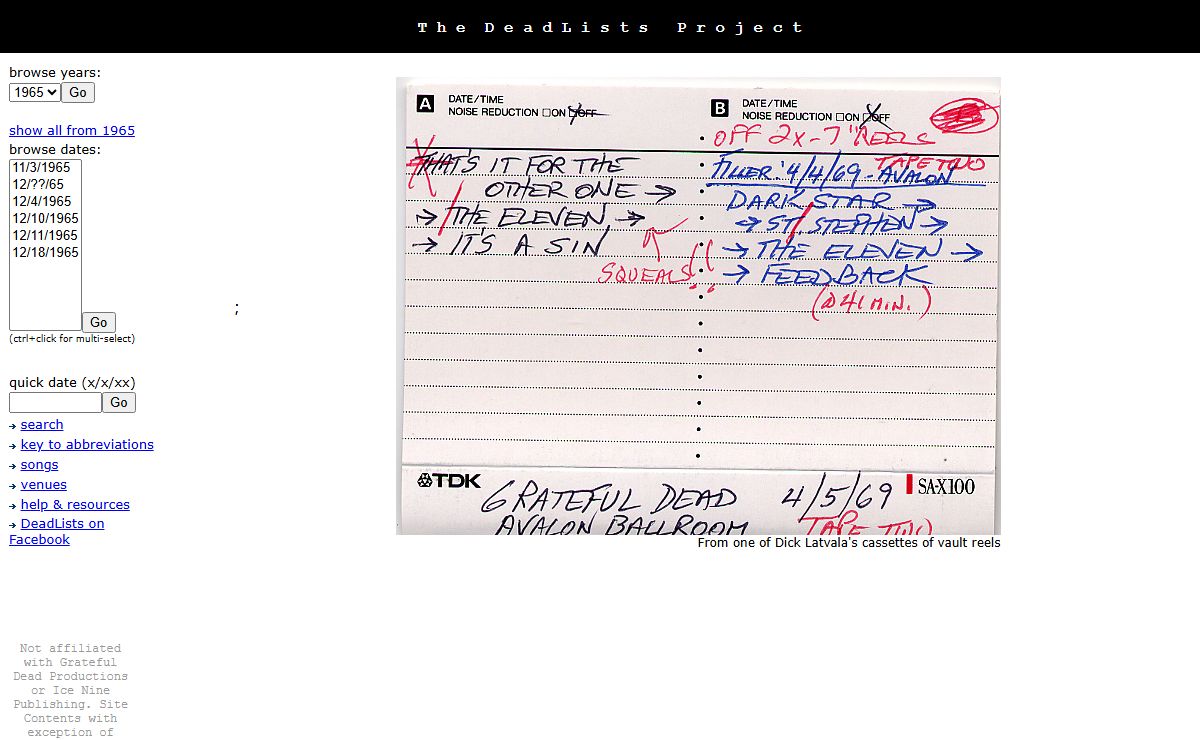 deadlists home page