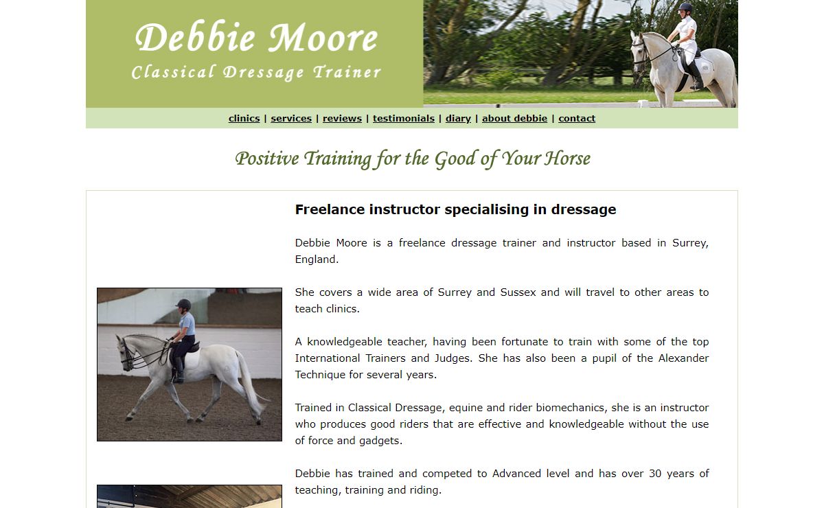 Dressage Training, Surrey, England. Debbie Moore,