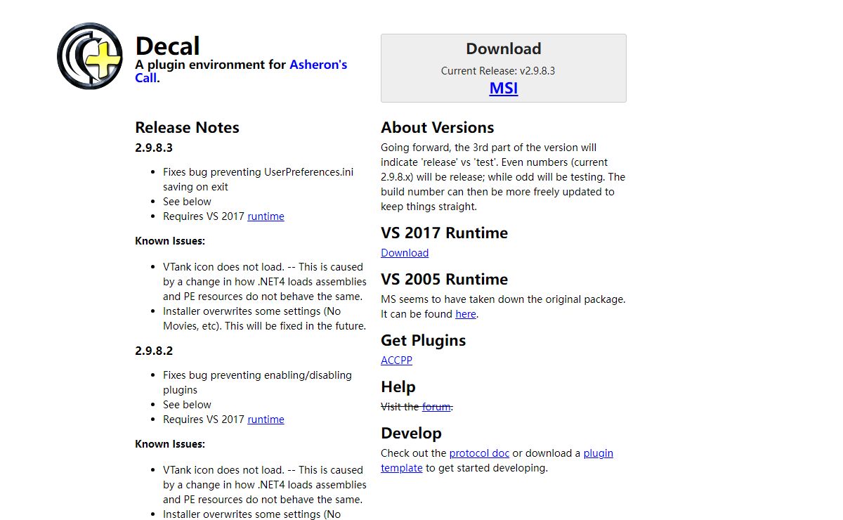 Decal: A plugin environment for Asheron's Call