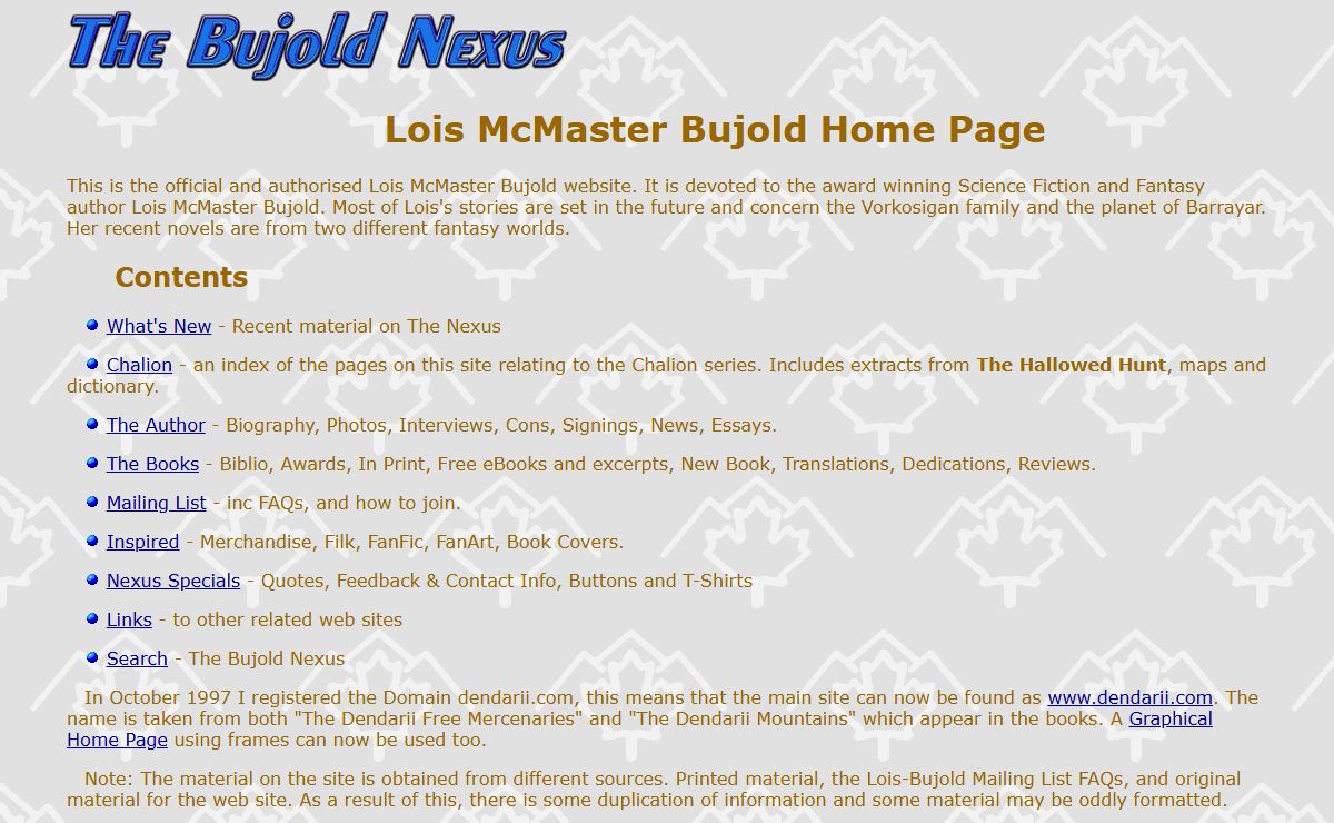 The Bujold Nexus - The Lois McMaster Bujold Homepage