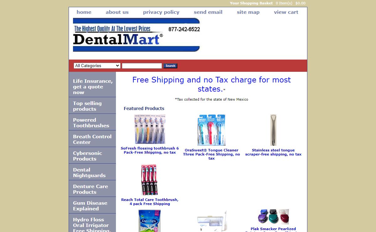 Dental-Mart - Discounted Oral Care Products-Free Shipping and no Tax Charge for most states