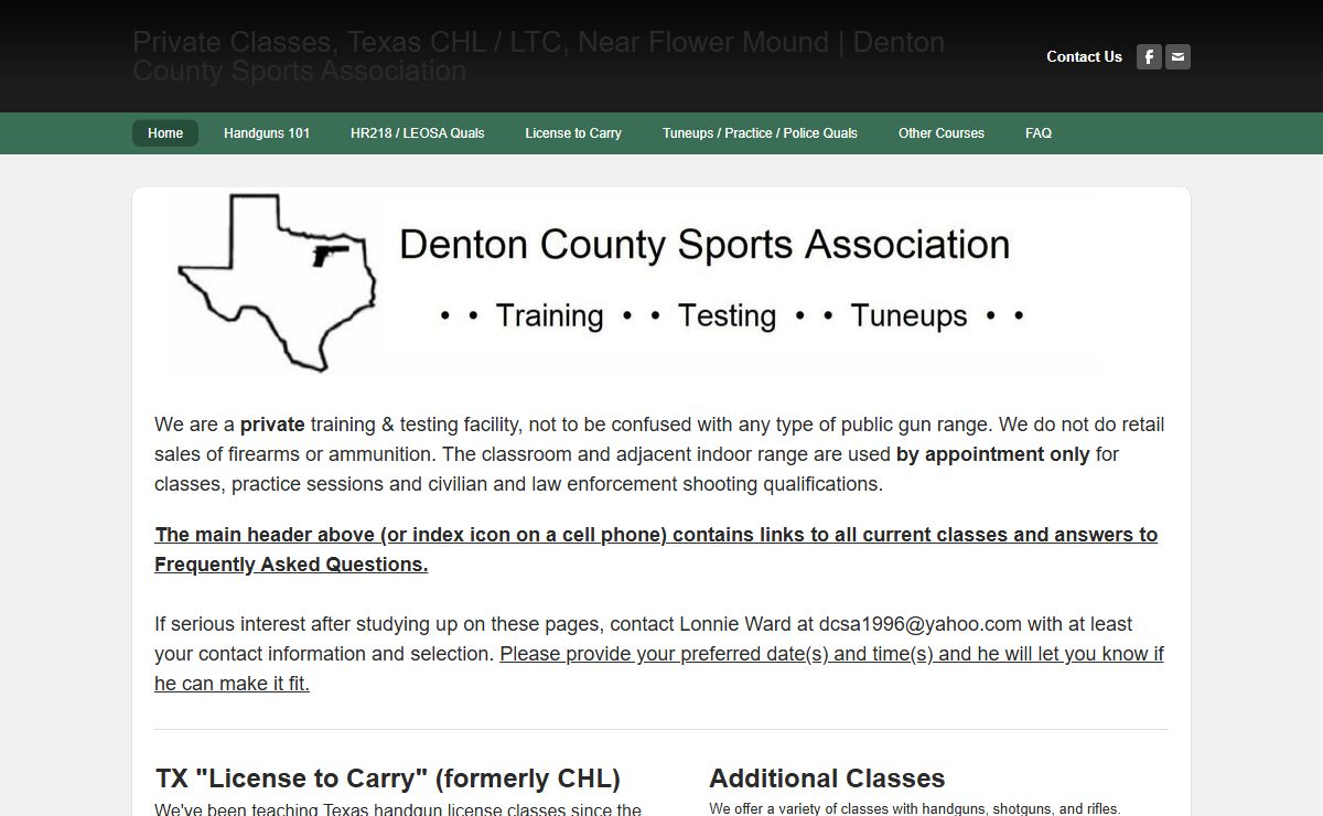 Private Classes, Texas CHL / LTC, Near Flower Mound | Denton County Sports Association - Denton County Sports Association | Private, Indoor Gun Range & Firearms Training Courses Near Flower Mound, Texas
