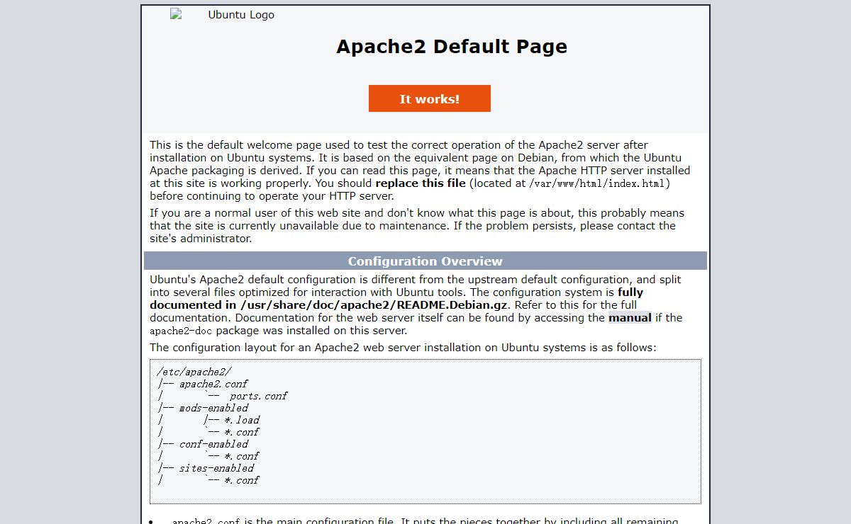 Apache2 Ubuntu Default Page: It works