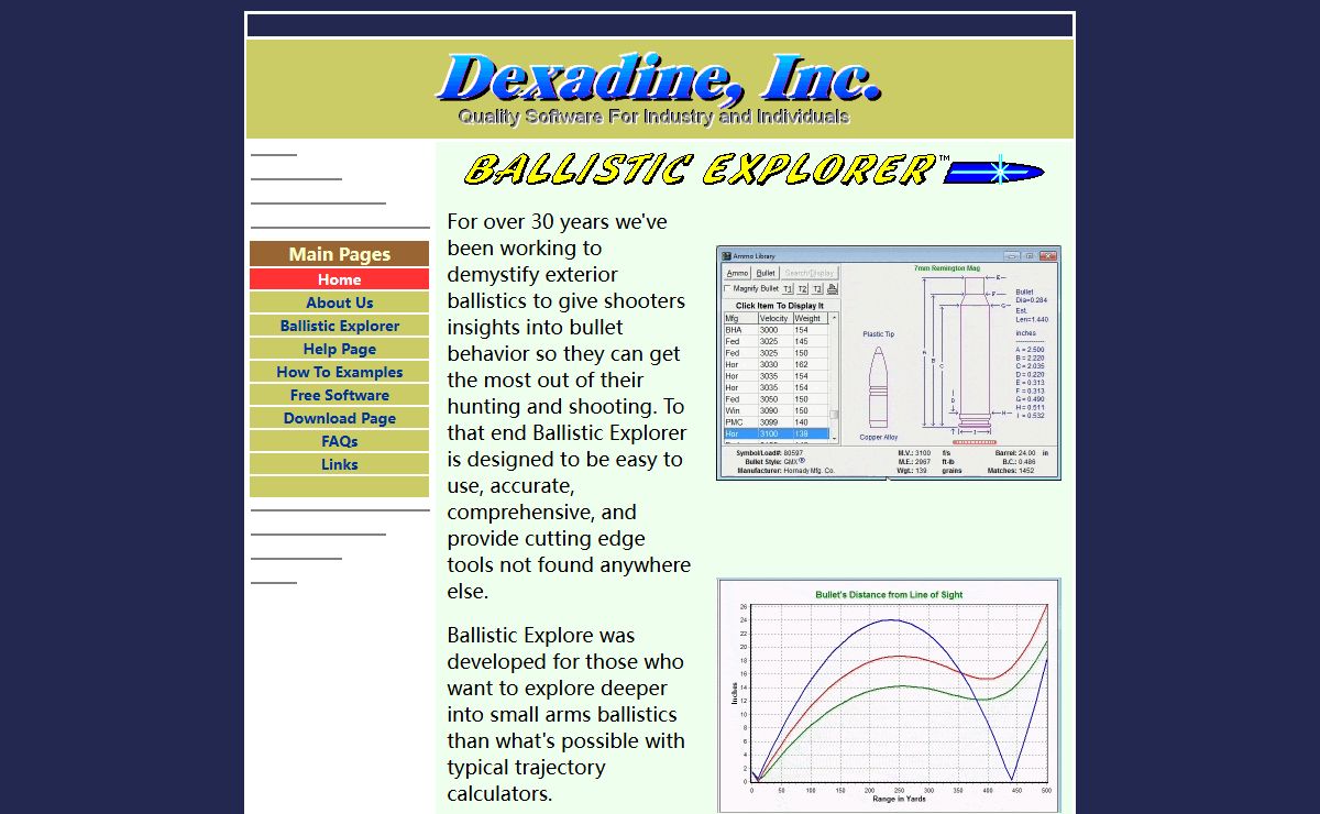 Dexadine Ballistics Software - ballistic data for shooting and reloading