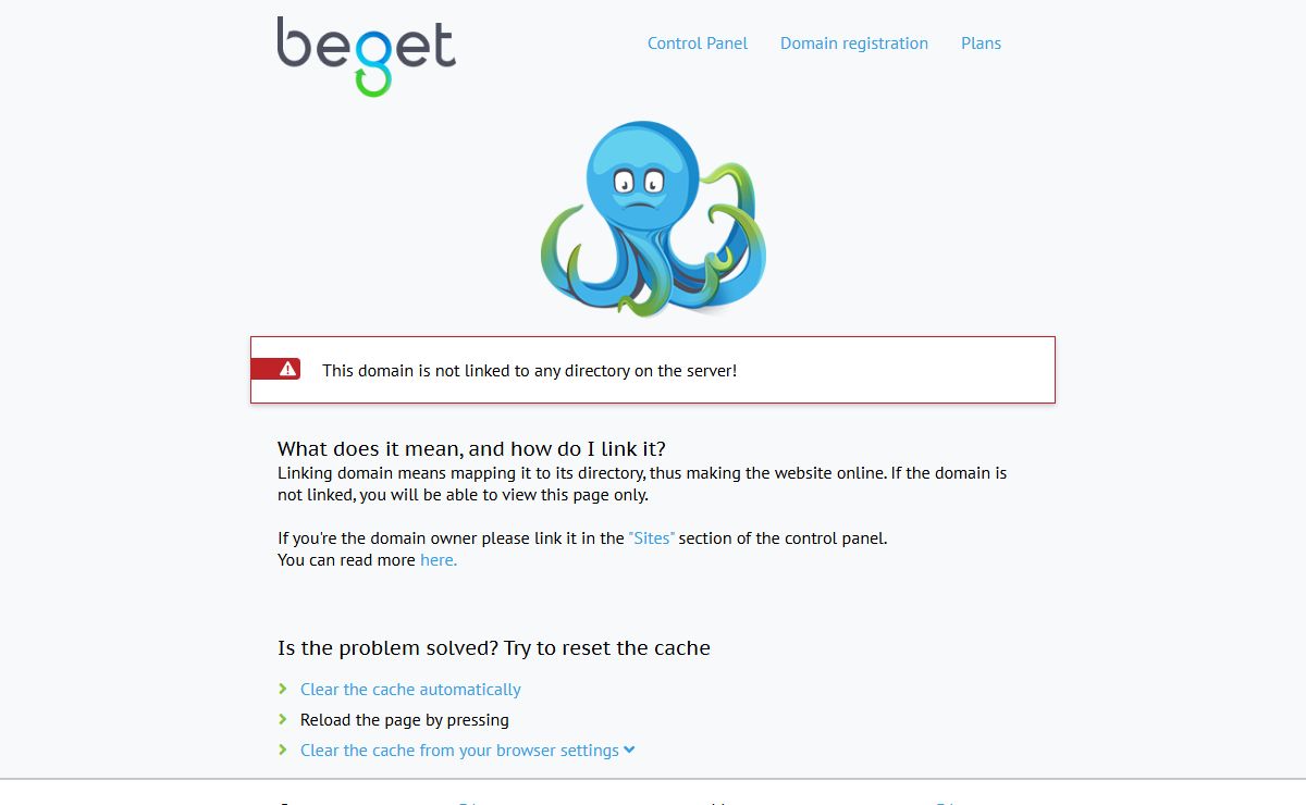 This domain is not linked to any directory on the server!