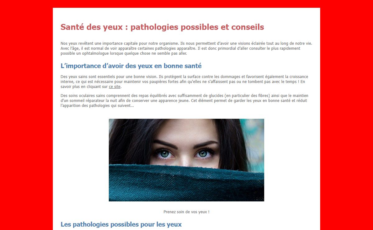 Santé des yeux : pathologies possibles et conseils