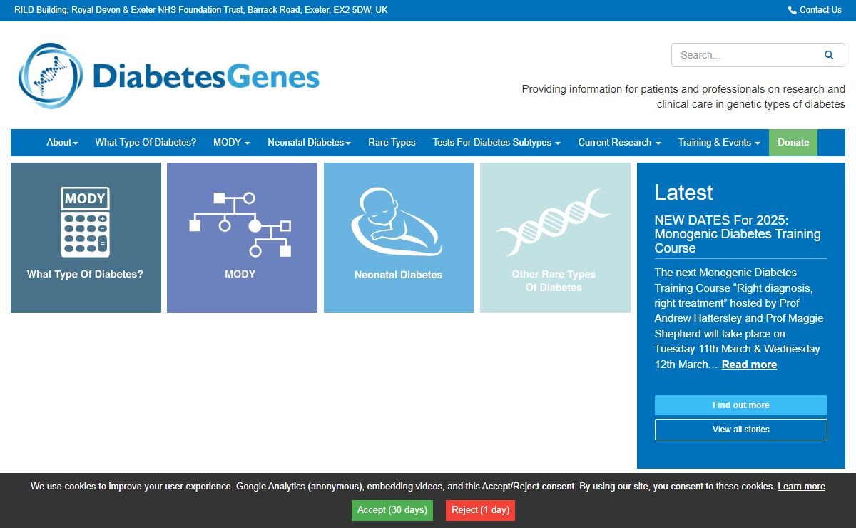 Diabetes Genes > Information for patients and professionals on genetic types of diabetes > Home page