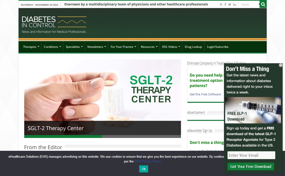 Diabetes In Control. A free weekly diabetes newsletter for Medical Professionals