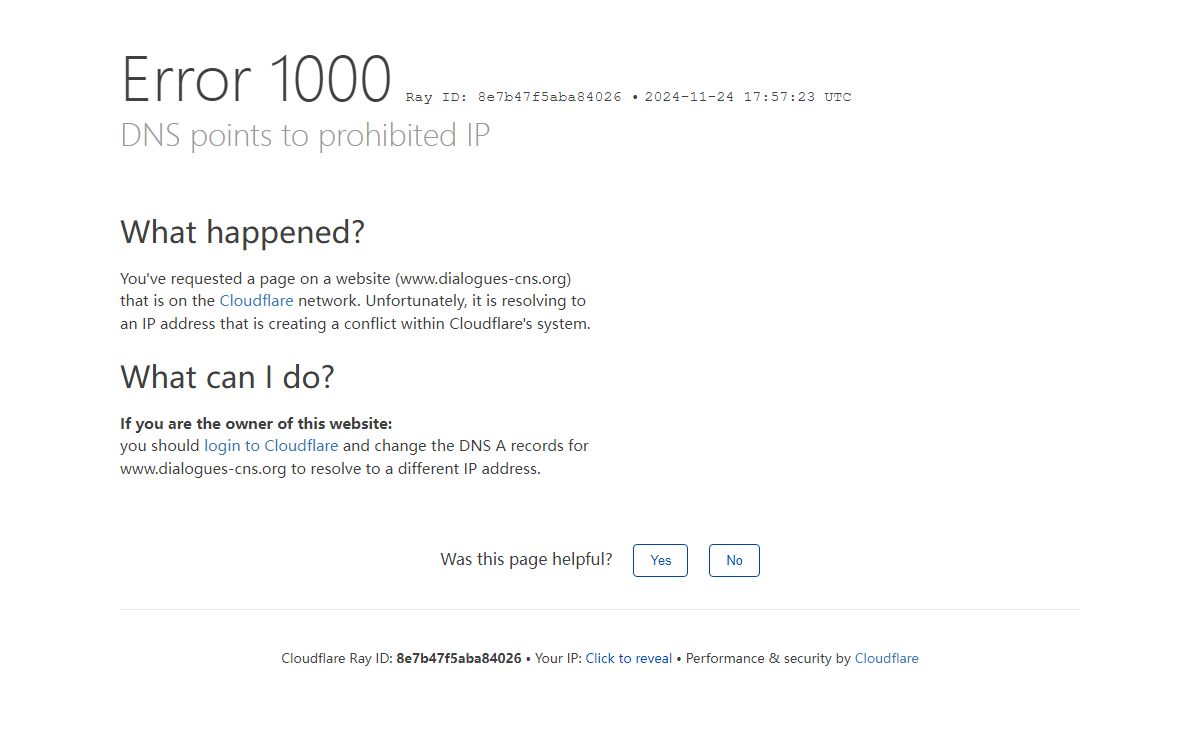 DNS points to prohibited IP | www.dialogues-cns.org | Cloudflare
