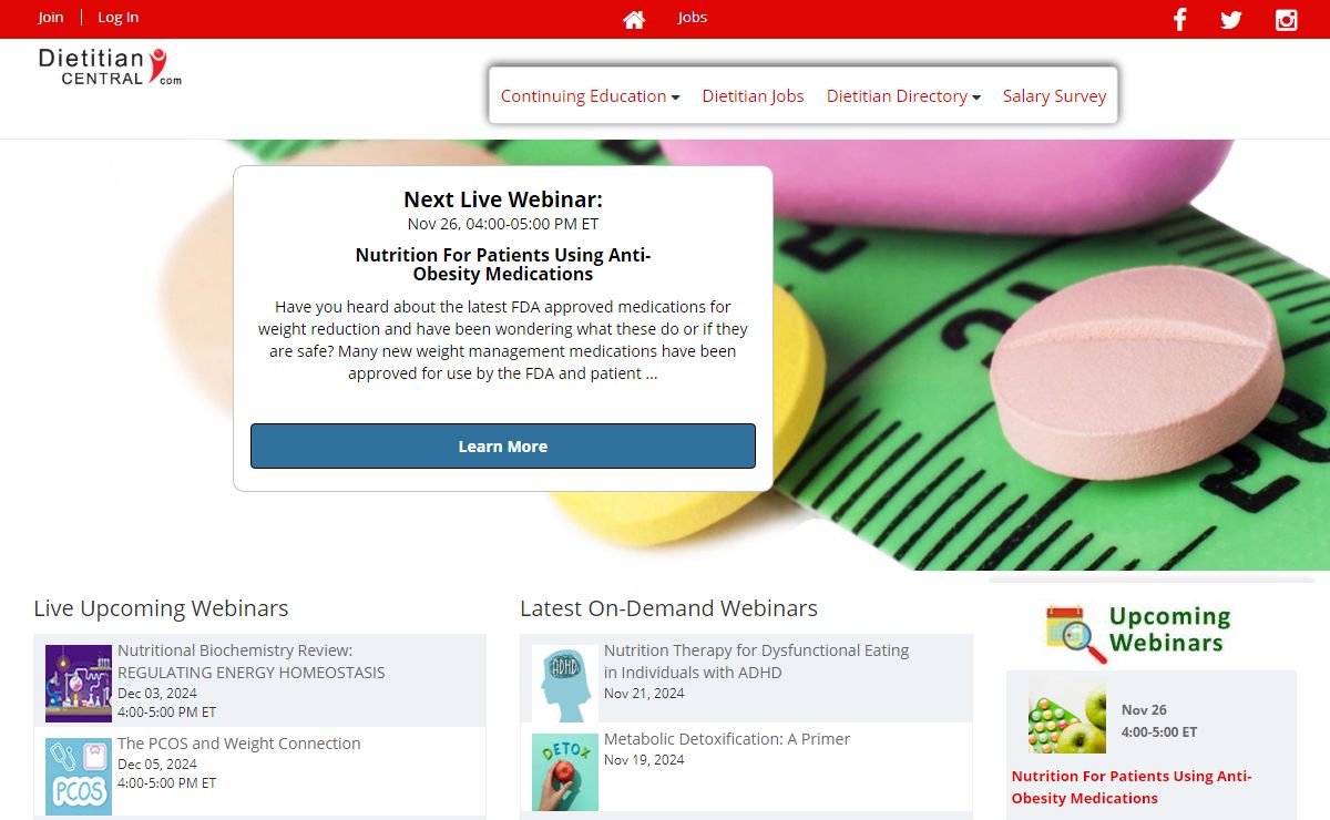 Dietitian Central - Dietitian Webinars, Nutritionist Webinars, Dietitian Jobs,Nutritionists