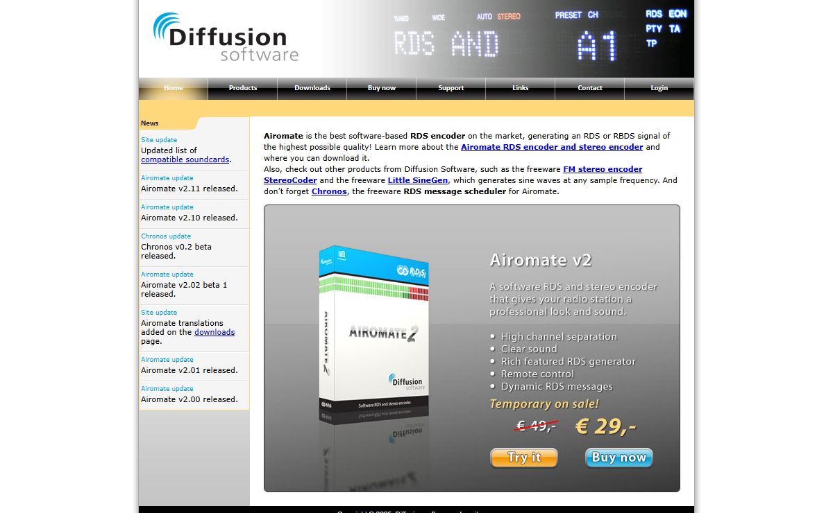 Diffusion software - Home of Airomate - Software based RDS generator and stereo encoder