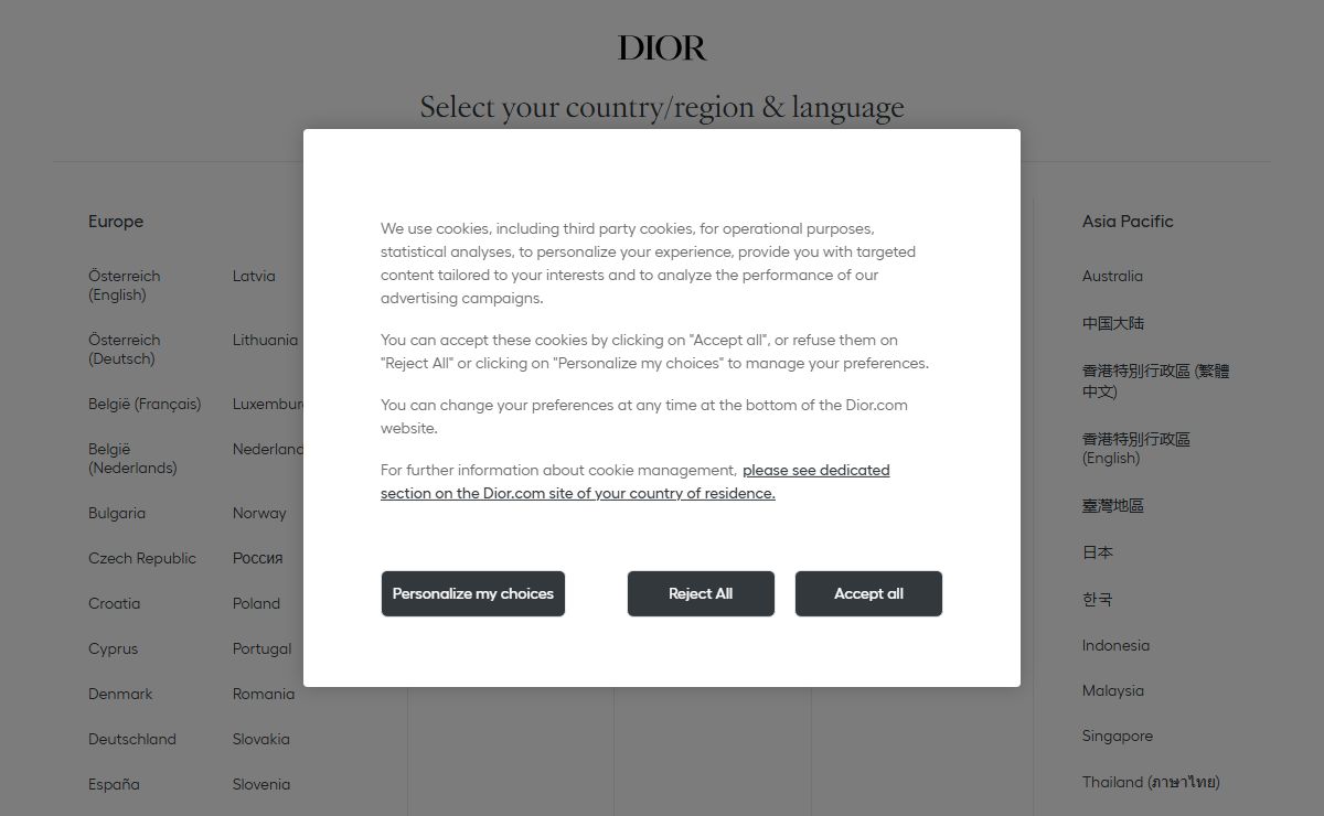 DIOR Official Website : Please select your location and language