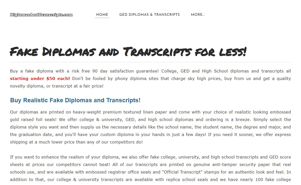 Fake Diplomas and Transcripts for less! Starting under $50!