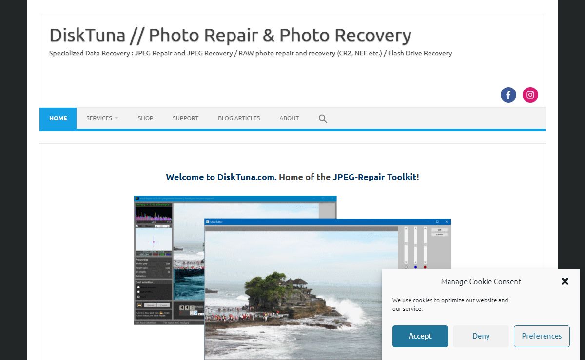 DiskTuna // Photo Repair & Photo Recovery – Specialized Data Recovery : JPEG Repair and JPEG Recovery / RAW photo repair and recovery (CR2, NEF etc.) / Flash Drive Recovery