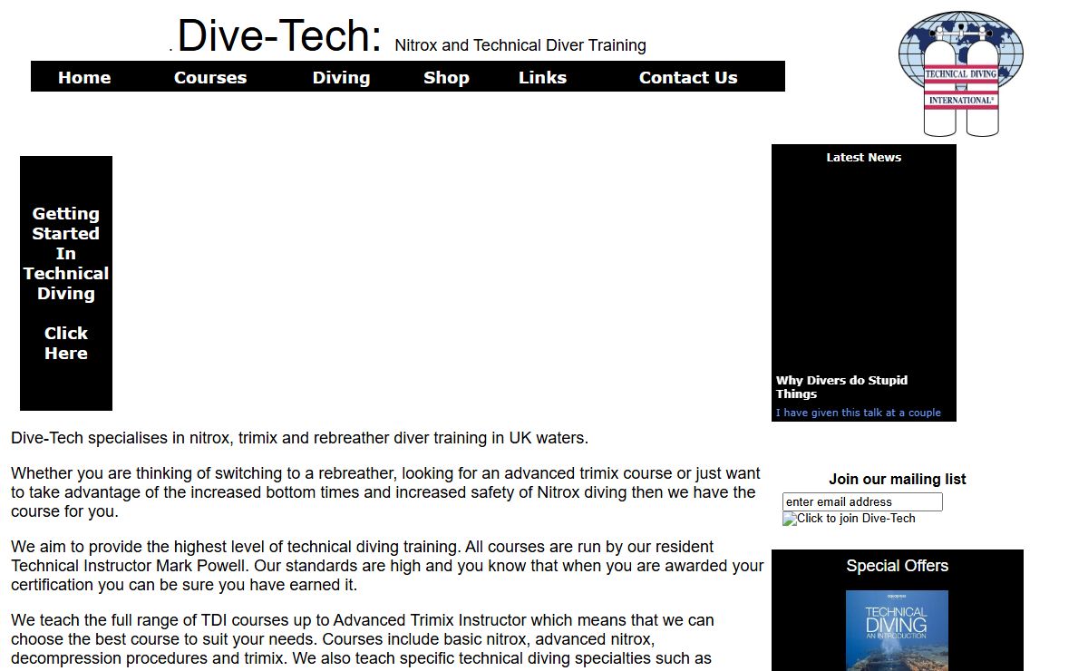 Dive-Tech: TDI Nitrox, Helitrox, Trimix and technical diver training courses with instructor Mark Powell