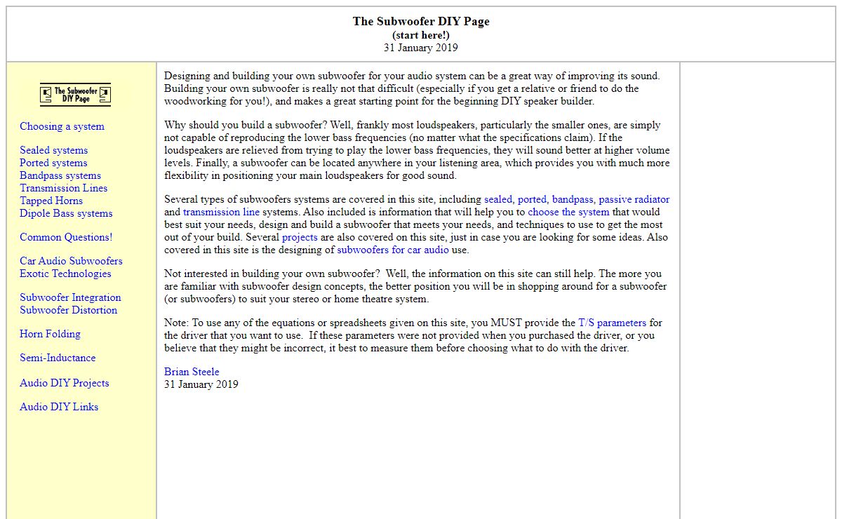 The Subwoofer DIY Page