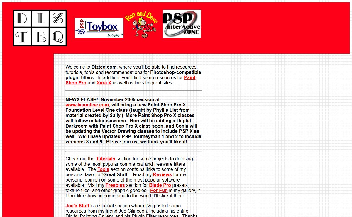 Dizteq.com - Photoshop-compatible Plugins, Paint Shop Pro and Xara X resources, and more