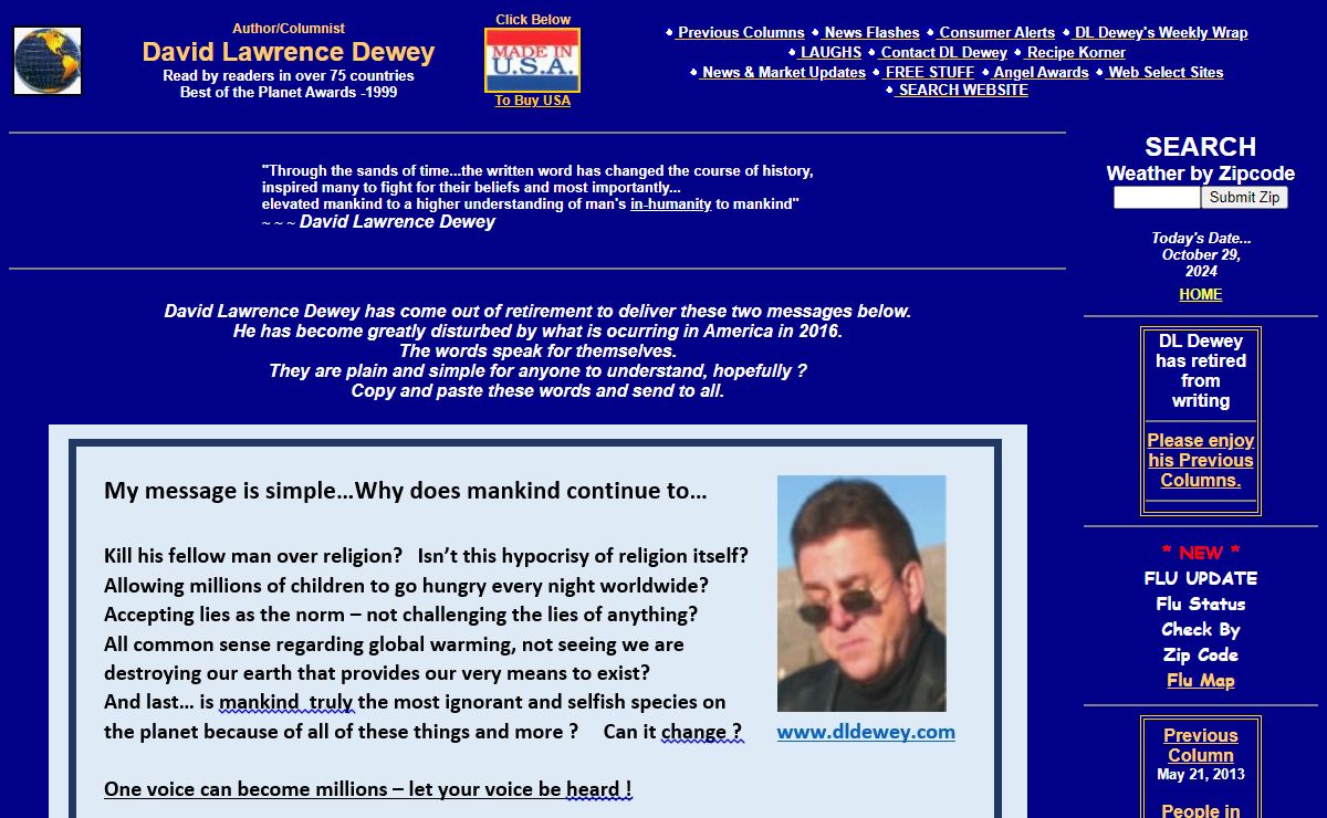 Author/Columnist David Lawrence Dewey's World