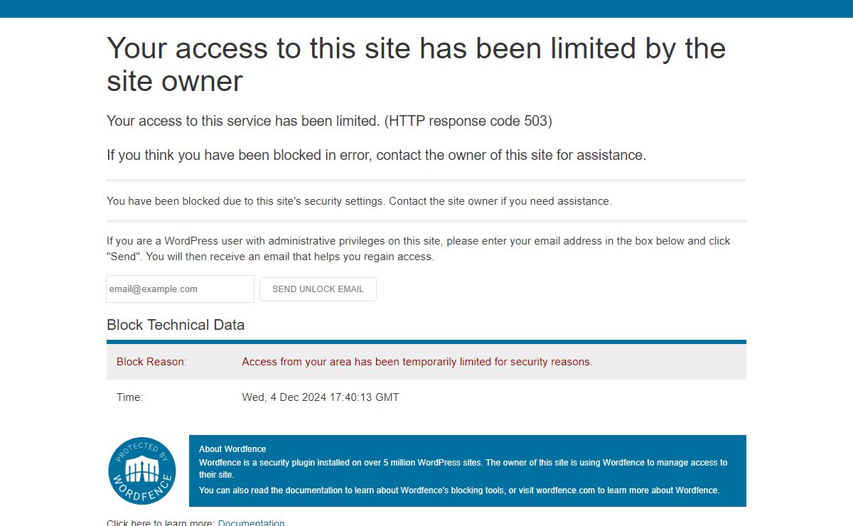 Your access to this site has been limited by the site owner