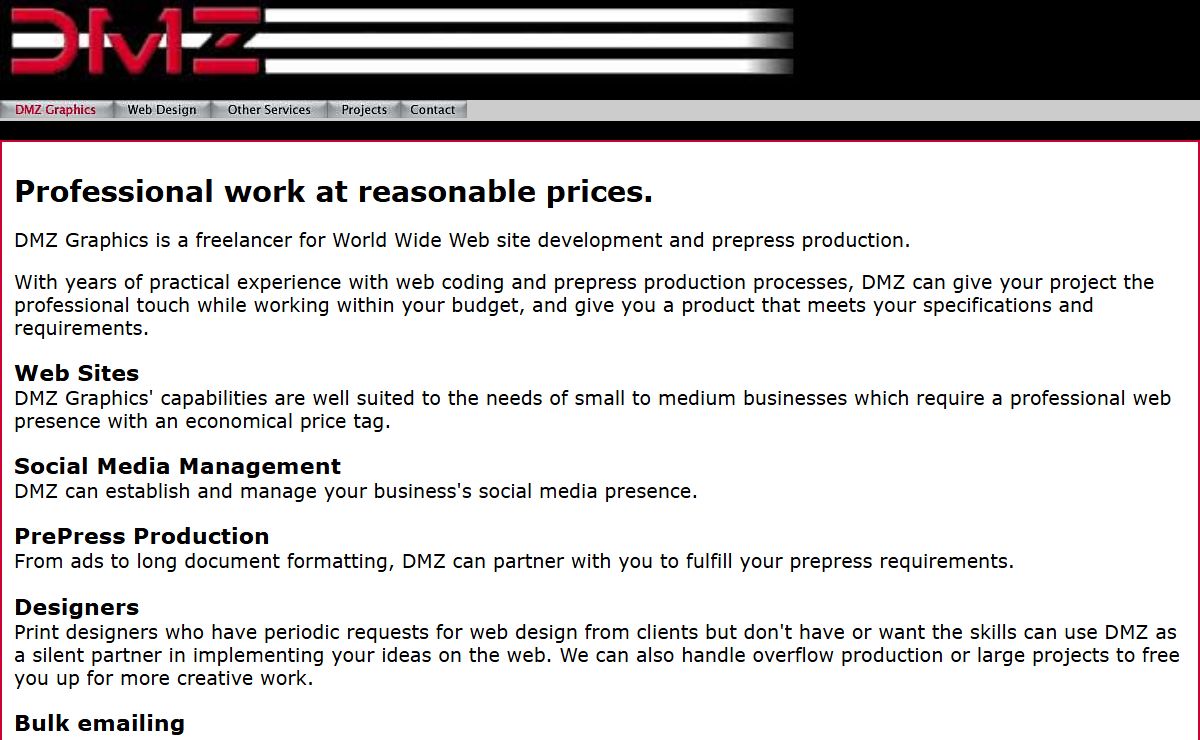 DMZ Graphics - Freelance design and production for the web and print.