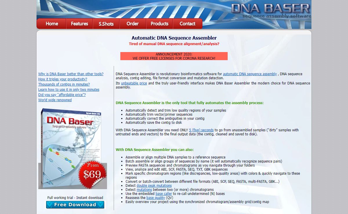 DNA sequence alignment/DNA contig assembly software|Sequence assembly, analysis & mutation detection software