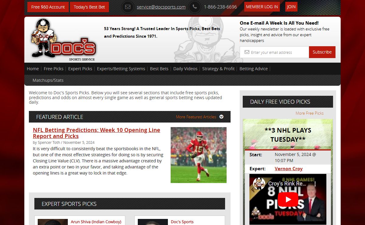 Free Sports Picks: NFL Picks, NBA Picks, College Basketball Picks, MLB Picks, Predictions, Best Bets | Doc's Sports