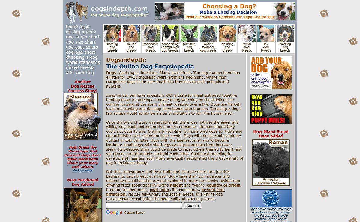 The Online Dog Encyclopedia - dogsindepth.com