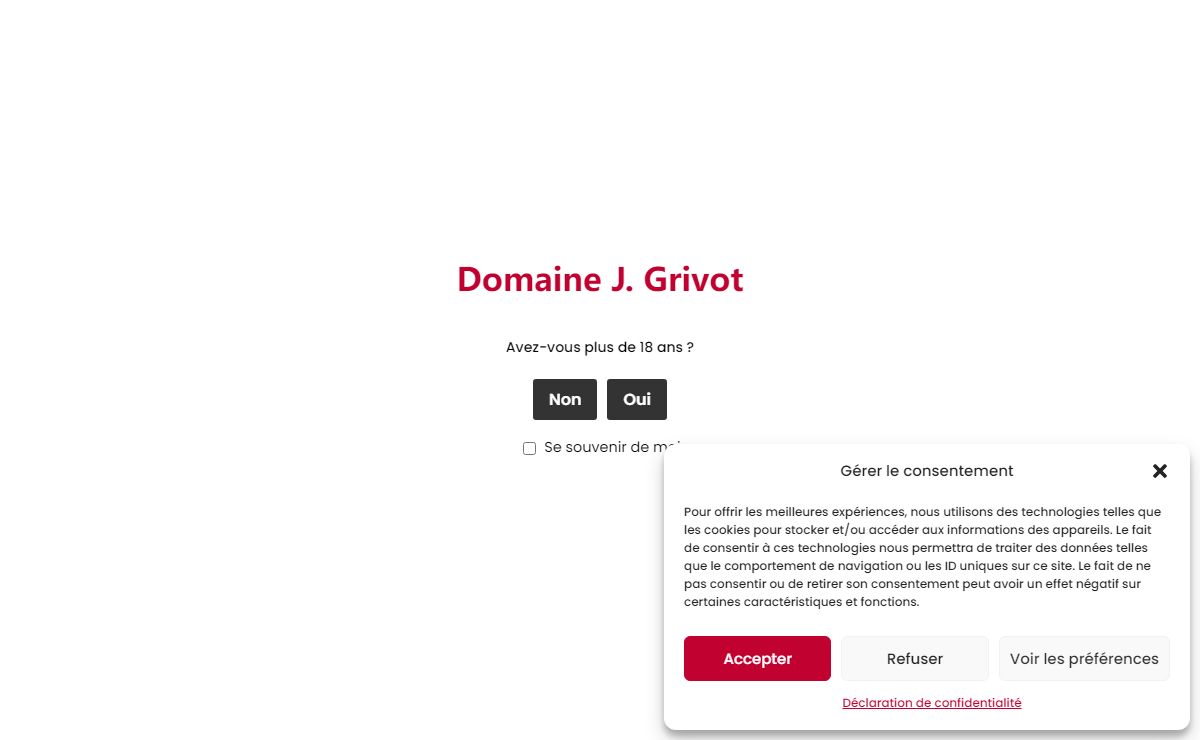 Vérification de l’âge - Domaine J. Grivot
