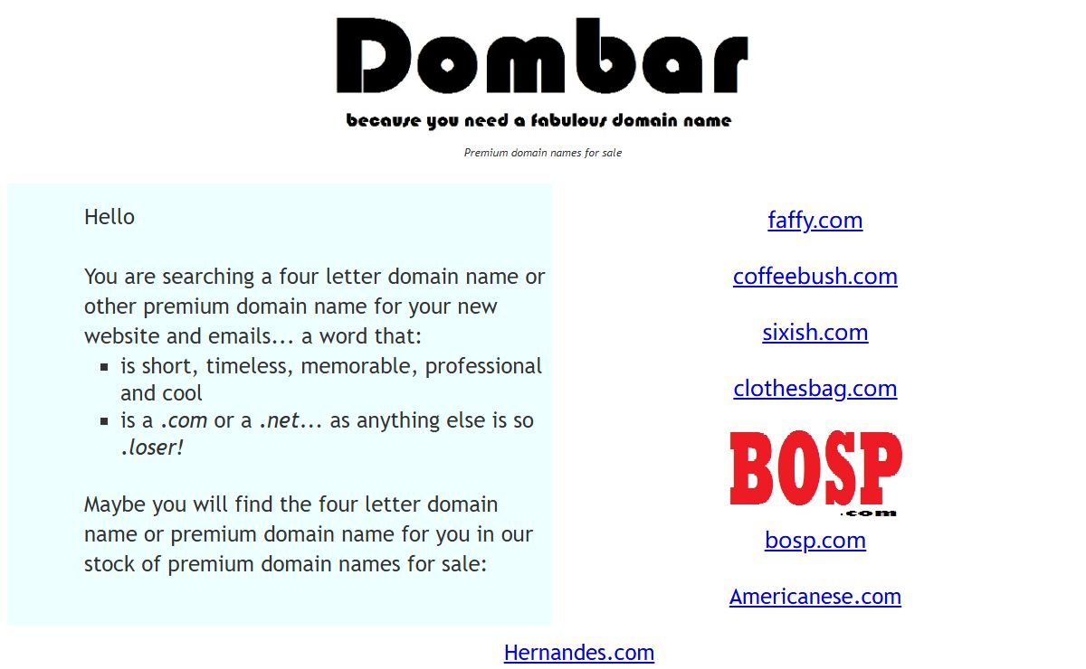 dombar.com - memorable premium domain names for sale