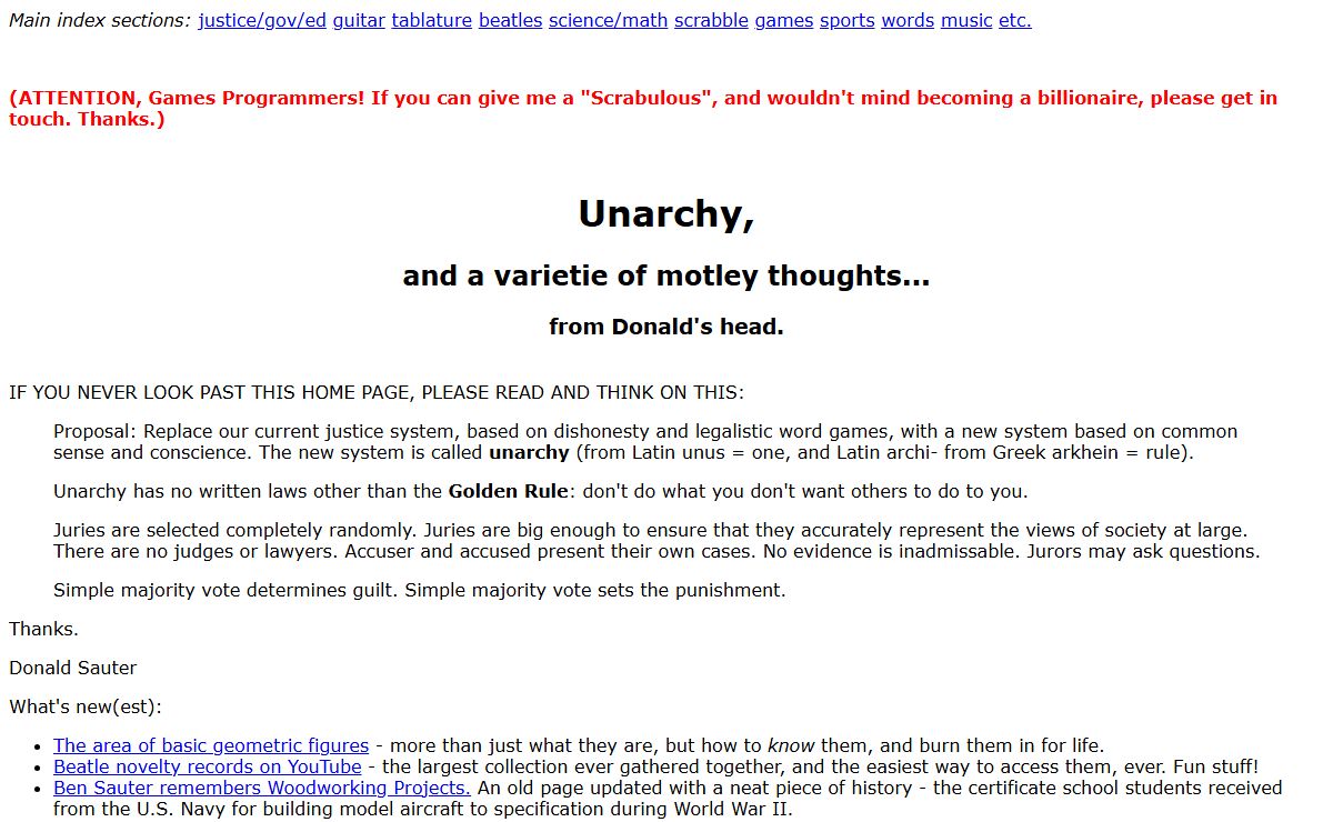 Donald Sauter's web home: unarchy, justice, education, music, games, sports...