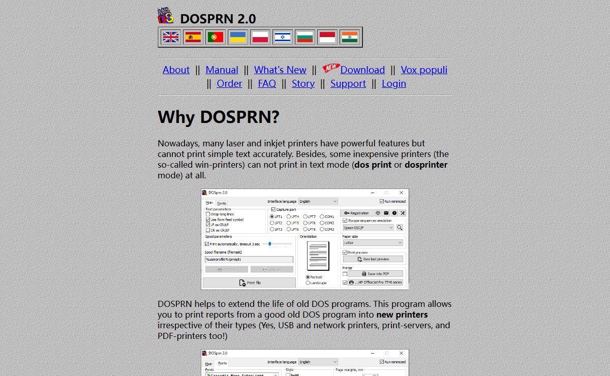 DOS print USB Windows printers