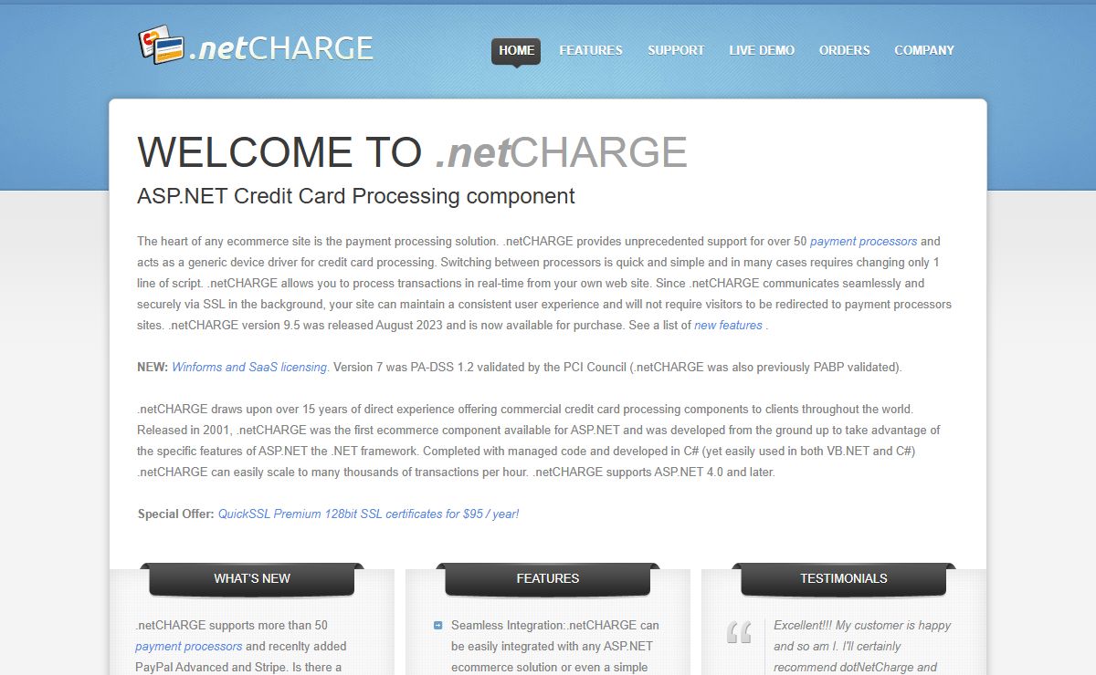 .netCHARGE Realtime Credit Card Processing Solutions for ASP.NET (Active Server Pages dotNET)