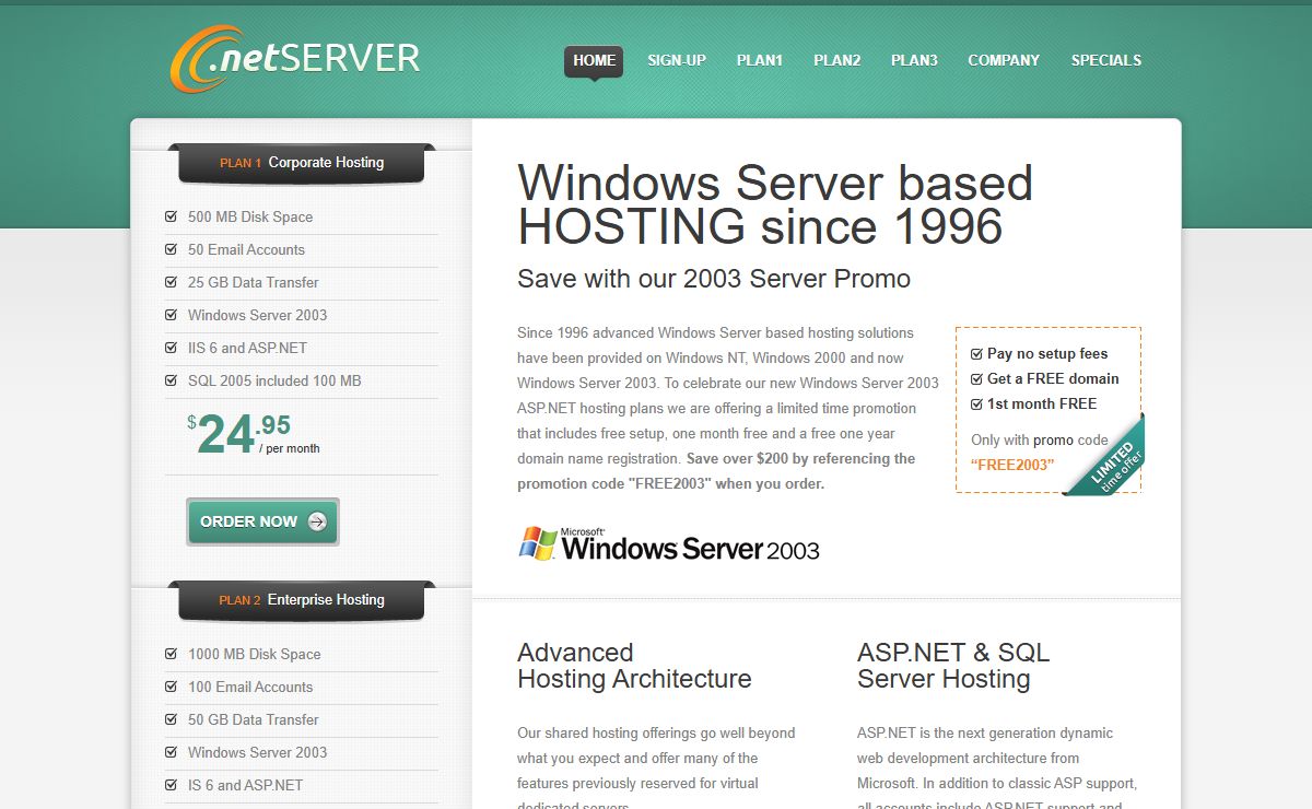 ASP.NET Web Hosting with Windows Server 2003